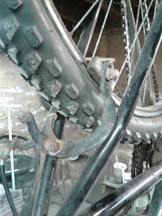 close up of rusty brake caliper